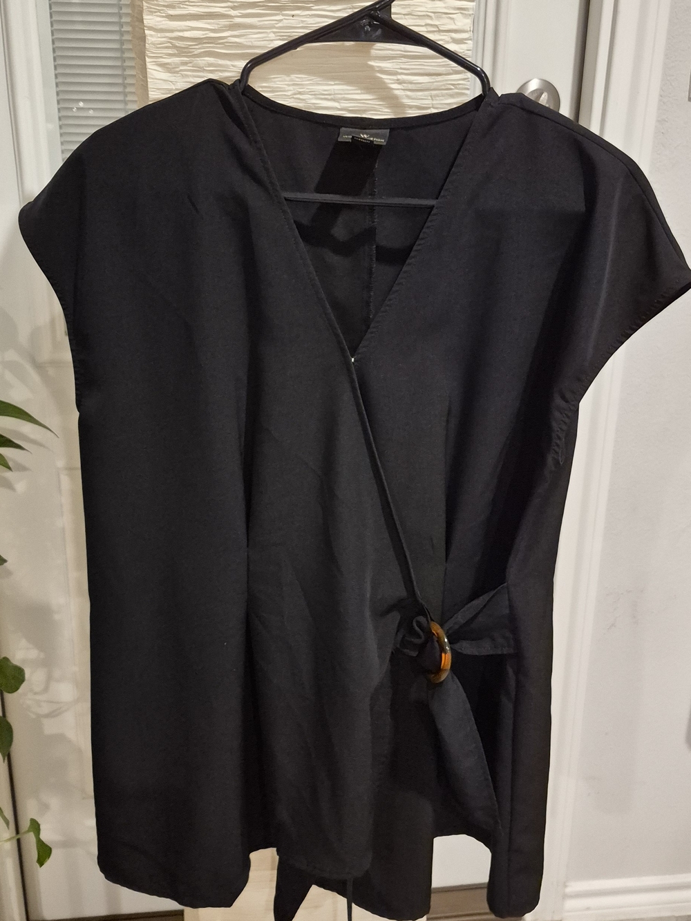 Worthington Black Wrap-Front Blouse with Side Ring
